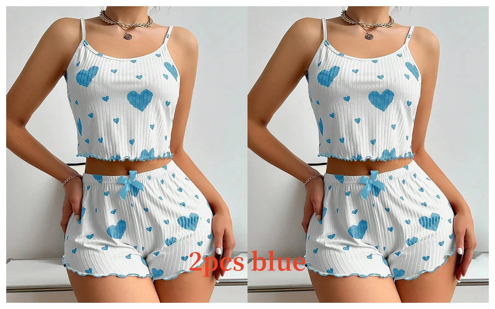 Women’s Heart-Print Pajama Set – 2-Piece Cami Top & Shorts - 3KDyn